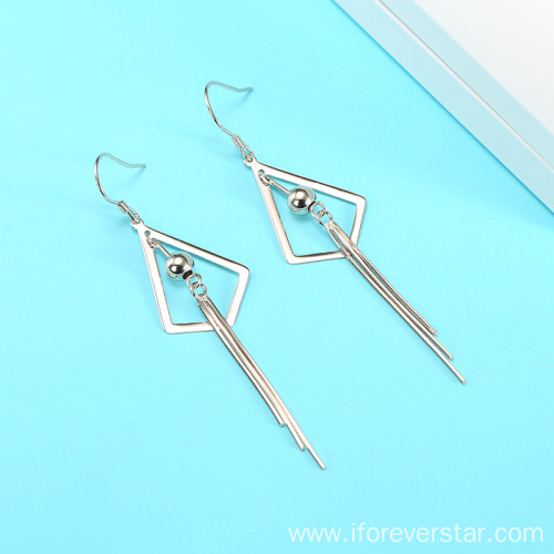 Silver 925 Geometric Statement Earrings Tassel Earrings